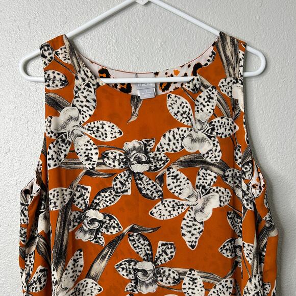 Chicos Reversible Floral Animal Print Tank Top Size 2 US Large 12/14 Orange - Picture 3 of 13